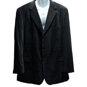 Linea Uomo Mens 46L Black Herringbone Blazer 100% Cotton Shell Polyester Lining
